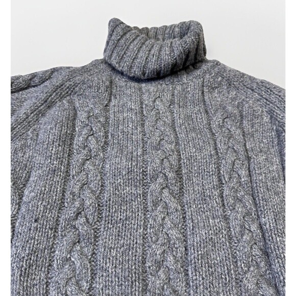 Riggins Original Gray Cable Knit Turtleneck Sweater Sm Lambswool Elbow Patches - Picture 4 of 7